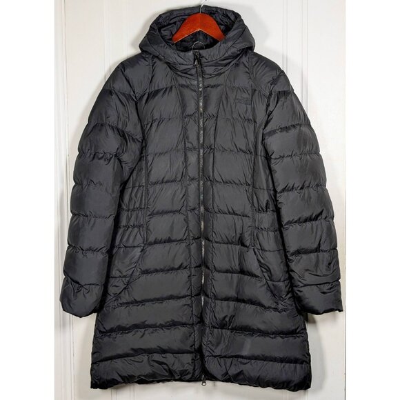 The North Face Jacket Womens Large Black Goose Down Full Zip Hooded Parka Long - Picture 1 of 5